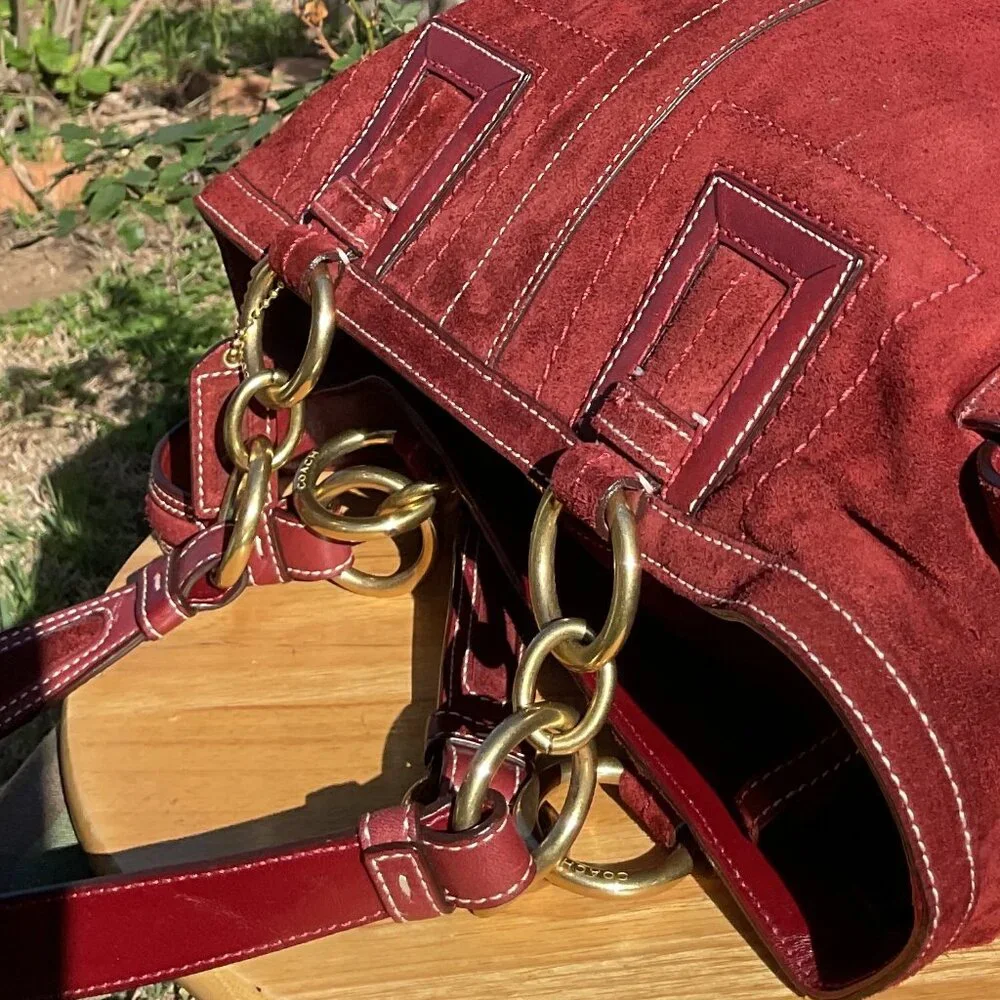 Coach gallery suede burgundy 10084 Lunch tote bag purse - Picture 5 of 7
